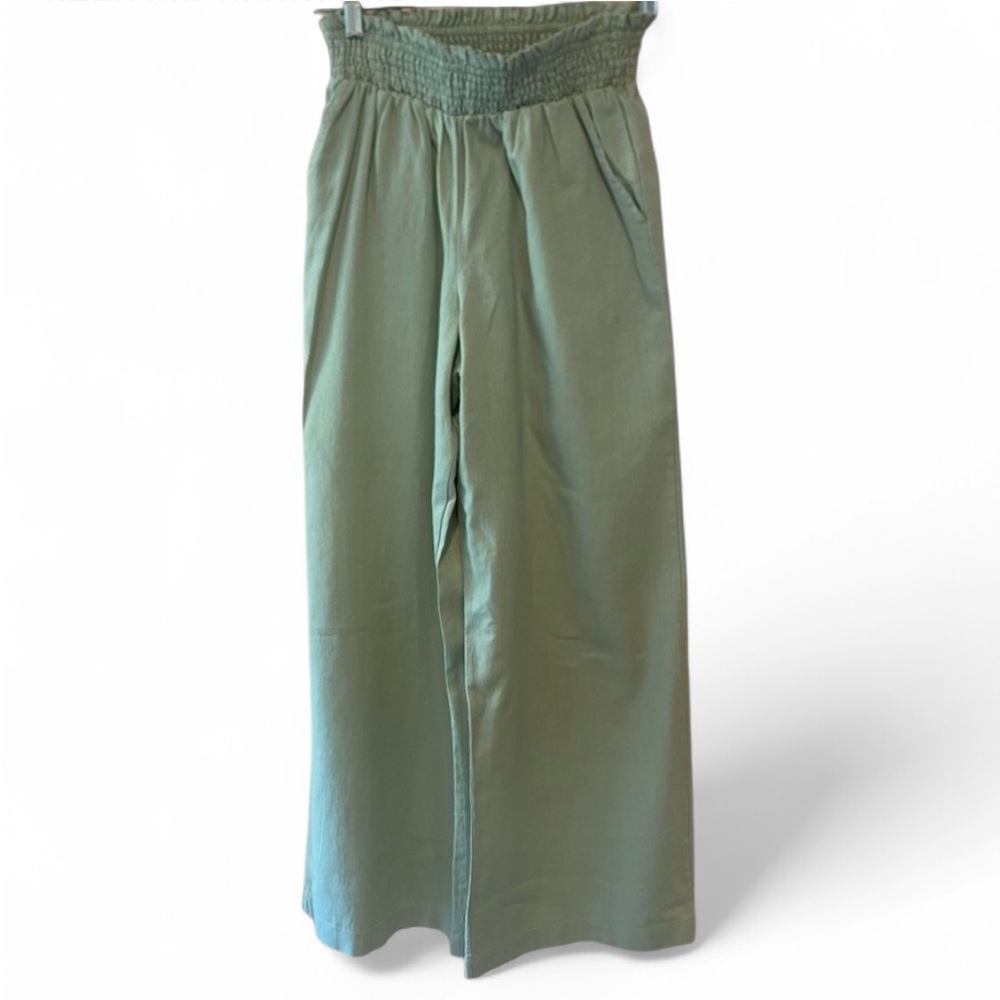 PINK ROSE HIGH WAIST WIDE LEG LINEN
BLEND ELASTIC WAIST GREEN PANTS SIZE SMALL